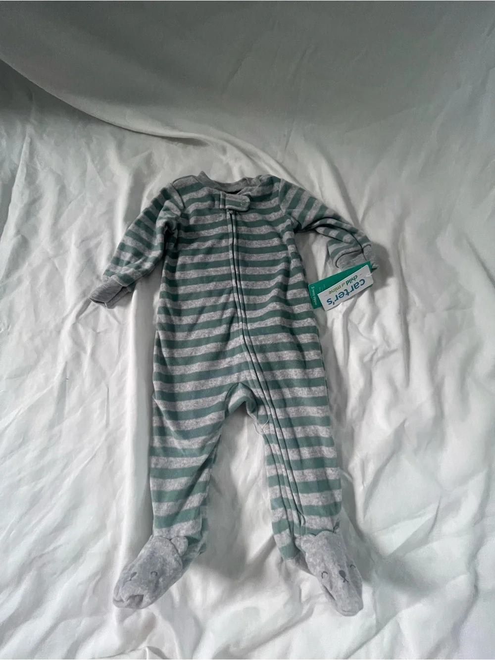 Carter's Green and Gray Striped Footed One-Piece